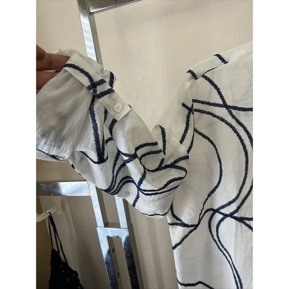 Soft Surroundings white and blue streak top Button Down Tunic blouse Large - Picture 3 of 10